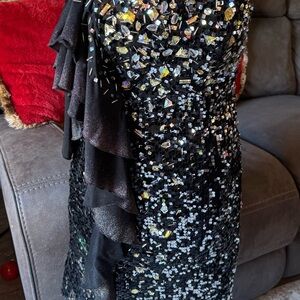 Tony Bowls Black and Silver Strapless Dress